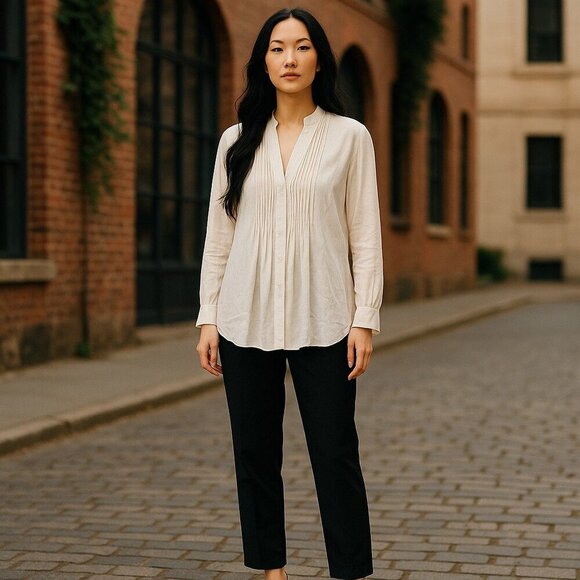 Elie Tahari Willow Silk Blouse Ivory Women's Large Long Sleeve - Picture 2 of 5